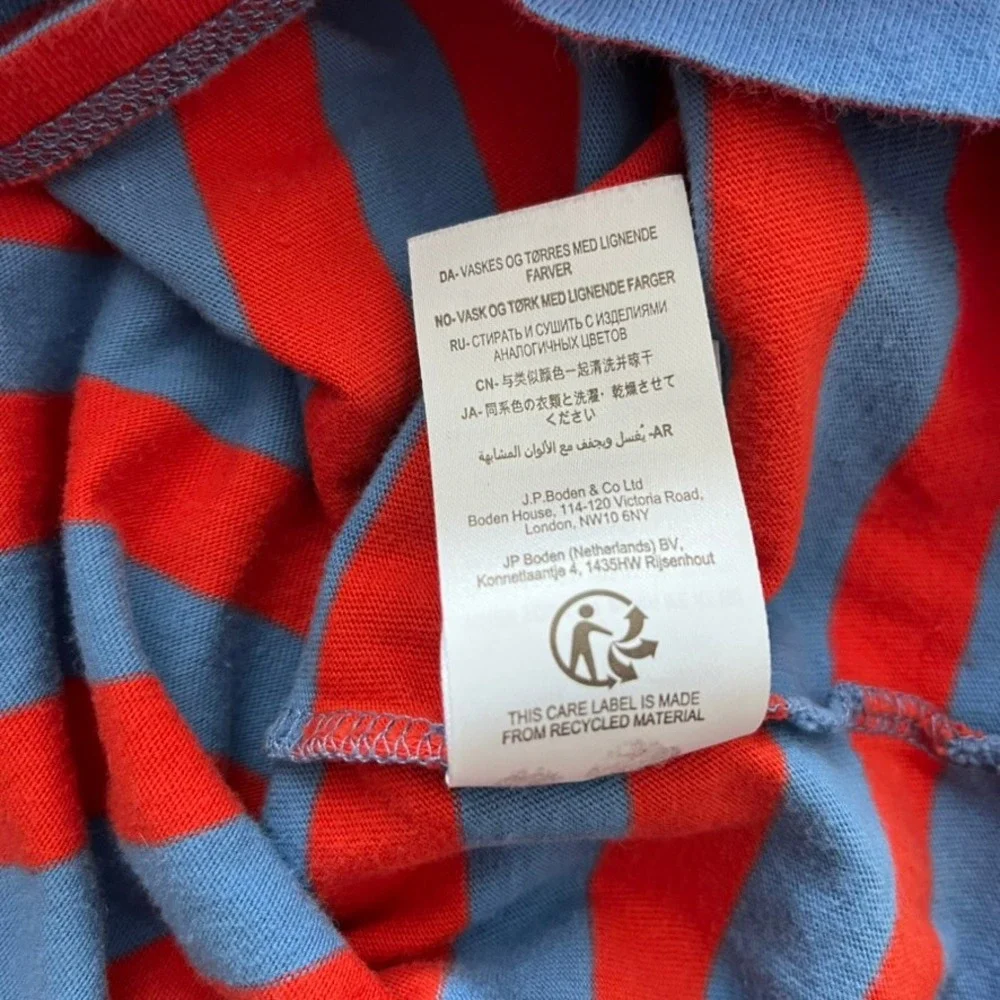 Boden Cotton Striped Crew Neck Long Sleeve Tee Blue Red Stripes size 8-9Y 134cm‎